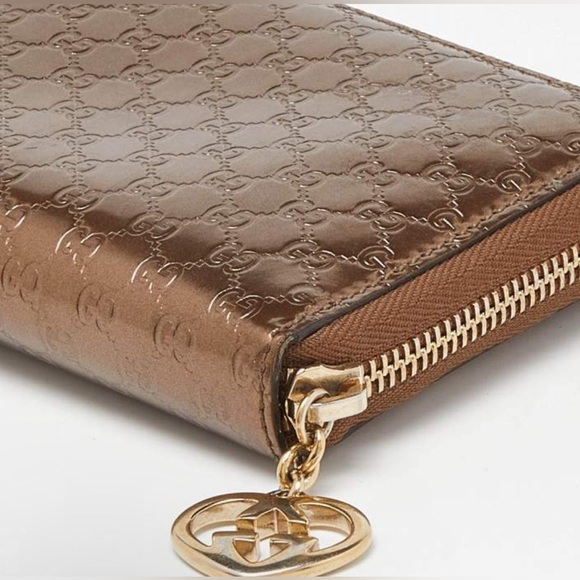 GUCCI Bronze Guccissima Patent Leather Zip Around Wallet - Picture 3 of 10